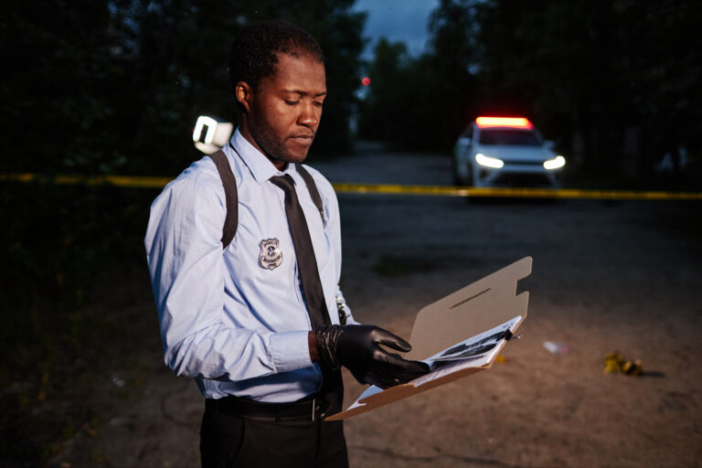 Police Officer Reading File